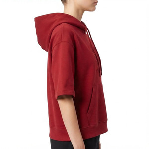 Premium Short Sleeve Hoodies Embroidered Custom Manufacturing OEM ODM Soft Polyester Hooded Sweatshirt Bulk Order Private Label - Product Image 6