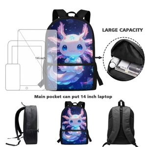 Cute Axolotl Print <b>Backpack</b> <b>Large</b> Capacity 14 Inch Laptop Bag Polyester Casual Travel School <b>Backpack</b> with Zipper Closure - Product Image 4
