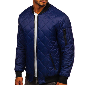 Blouson bomber matelassé bleu pour homme avec fermeture éclair, coupe-vent, vêtement d'extérieur décontracté, idéal pour l'automne - Product Image 3