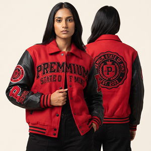 Veste universitaire brodée pour femme, personnalisable avec des patchs en chenille, veste universitaire pour femme avec manches en cuir - Product Image 6