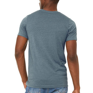 Camiseta de manga corta lisa con cuello redondo para hombre, camiseta de mezclilla peinada, camiseta color verde azulado oscuro. - Product Image 3