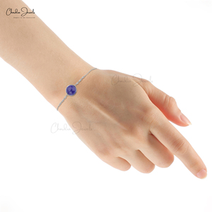 Women's Natural Tanzanite <b>Stone</b> <b>Bracelet</b> 14K White Gold Bezel 10mm Cabochon High Quality Tanzanite Gemstone Chain <b>Bracelet</b> Gift - Product Image 3