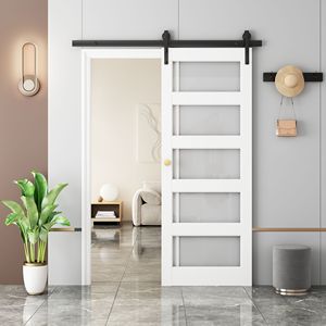 บานเลื่อนกระจก MDF ประตูโรงนาพร้อมชุดฮาร์ดแวร์ประตูบานเลื่อนกระจกฝ้า5ด้านแผ่นภายในปกคลุมด้วย PVC กันน้ำ - Product Image 2