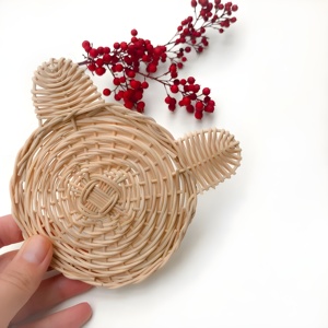 Boho rattan blank coasters <b>round</b> <b>mat</b> for drinks tabletop decoration handweaving cup coaster - Product Image 6