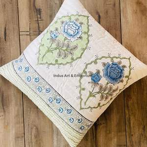 Indian Hand Block Print Cotton Quilted Decorative 40 X 40CM Square <b>Cushion</b> <b>Cover</b> - Product Image 4