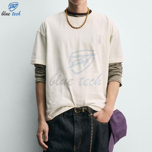 Camiseta de algodón de manga corta con cuello redondo para hombre, con estampado de letras en la parte delantera, estilo casual, tejido de punto tipo jersey. - Product Image 3