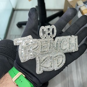 Pendentif personnalisé à 3 couches avec nom, serti de moissanite taille émeraude VVS, en argent sterling 925, collier hip-hop bling personnalisé - Product Image 2