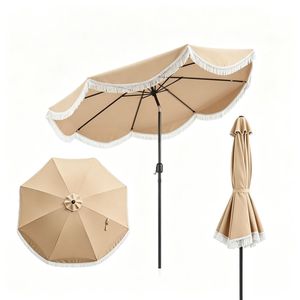 Ombrellone da Esterno Boho da 3 Metri con Inclinazione a 30° e Struttura in Metallo, Ombrellone Parasole da Patio con Frange a Nappa per Hotel - Product Image 2