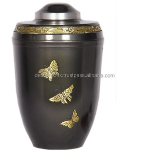 Urna de cremación para cenizas con mariposas doradas | Urna de cremación de aluminio fundido para cenizas con mariposas doradas - Product Image 1