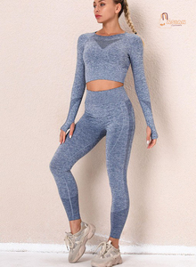 Ensemble de sport pour femme coupe-vent à col montant, legging de yoga uni et crop top, respirant, en polyester/coton écologique - Product Image 3