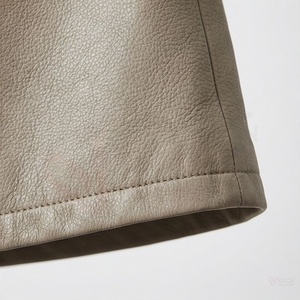 Women's Beige Faux Leather A-Line Mini <b>Skirt</b> Natural Waist Solid <b>Short</b> <b>Skirt</b> - Product Image 6