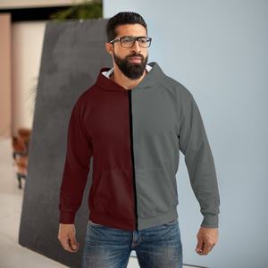 Sudadera con Capucha para Hombre, Color Marrón y Gris, con Bloques de Color, Estampado Otoñal, Corte Regular, Informal, Tejida, con Bolsillo - Product Image 1
