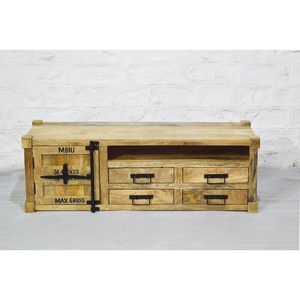 Mueble para TV de Madera de Mango Maciza de Estilo Industrial Moderno Rústico, Convertible en Cajonera de Contenedor de Envío, para Sala de Estar u Oficina en Casa - Product Image 6