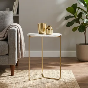 Mesa Moderna de Hierro con Tapa de Mármol, Mesa Auxiliar con Marco de Metal Dorado Moderno para Muebles de Sala de Estar - Product Image 4