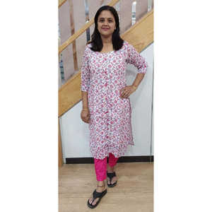 Lino blanco puro algodón Kurta - Product Image 1