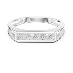 Bague barre moderne de luxe pour homme en or blanc 10K avec cinq diamants de laboratoire ronds taillés, 1 carat, plaqué rhodium or rose/jaune - Product Image 1