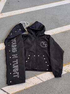 <b>Red</b> <b>Hooded</b> Windbreaker <b>Jacket</b>| Snap Button Streetwear <b>Jacket</b>| Waterproof Urban Fashion Outerwear|OEM Private Label Manufacturer - Product Image 3