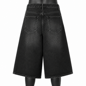 Shorts en jean baggy noirs pour hommes, coupe ample, délavés, OEM ODM, vente en gros, fabricant de shorts en jean streetwear - Product Image 2