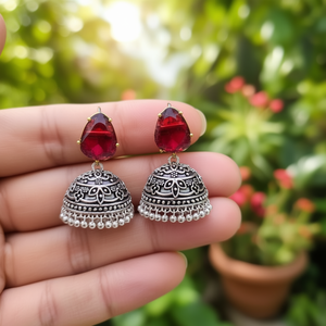 Fashion Drop Earrings German Silver Jhumka with Gungurus Pearl Gold Plated Flower Design for Wedding - Product Image 3
