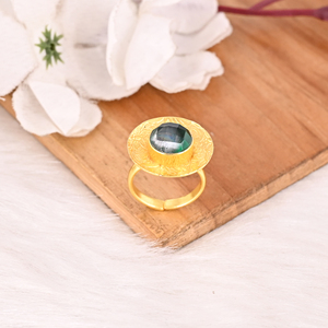 Green <b>Crystal</b> Doublet Brass <b>Ring</b> Handmade Adjustable Boho Statement Fashion Jewelry for Women - Product Image 2