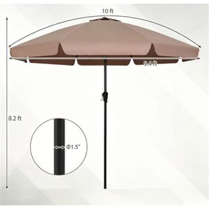 Ombrellone da Patio Marrone da 3m con Pulsante di Inclinazione e Manovella, Aste Ventilate in Fibra di Vetro, Materiale in Poliestere - Product Image 6