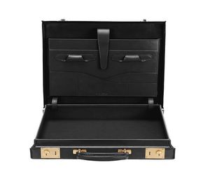 Porte-documents de luxe en cuir noir, forme rectangulaire, avec poignée, design à charnière, sac de rangement à une couche - Product Image 3