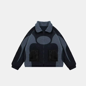 Veste en polaire pour homme, couleur contrastée, col rabattu, fermeture éclair, vêtement d'hiver décontracté, doublure en sherpa épaisse, coupe classique - Product Image 3