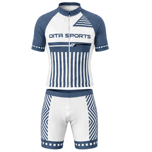 Ensemble maillot et short de cyclisme bleu ardoise et blanc, manches courtes, fermeture éclair intégrale, respirant, rembourré, pour la course à vélo, l'entraînement et les performances sportives - Product Image 1