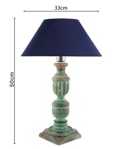 Antique turquoise trophy wood <b>table</b> lamp cream cone shade <b>rustic</b> French country carved <b>bedside</b> light for farmhouse decor - Product Image 5