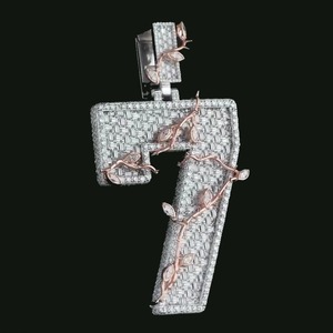 Colgantes y Dijes Personalizados de Plata 925 con Moissanita Certificada IGI, Corte Esmeralda, Baño de Oro Rosa, Engaste de Bisel, VVS, Estilo Hiphop, Número 925, para Fiesta - Product Image 1