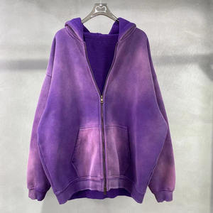Custom Heavy Weight 100% Cotton <b>Zip</b>-<b>up</b> Hoodie with Two-Way Zipper Sunfaded Design for <b>Women</b> and Men Front Logo Hooded Collar - Product Image 4