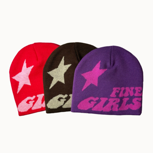 Fine <b>Girls</b> Beanie <b>Hat</b> With Star Pattern Unisex Adult <b>Winter</b> <b>Hat</b> Street Style Casual Knit Cap 56-58CM Acrylic Material - Product Image 1