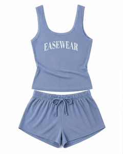 Easewear Women's Two Piece Tank Top Shorts Set Sleeveless Ribbed Cotton Spandex Casual Summer Outfit Above <b>Knee</b> Length - Product Image 1