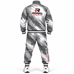 Survêtement Homme RONAL SPORTS à Fermeture Éclair Intégrale, Imprimé Géométrique, Respirant, en Polyester, Vêtement de Sport Automne, Coupe Classique, Poches Latérales - Product Image 3