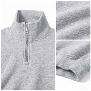 Sudadera Oversize de Hombre con Cremallera de un Cuarto, Gris Sólido, Cuello Alto, Manga Larga, Ajuste Casual Corto, de Felpa Francesa - Product Image 5