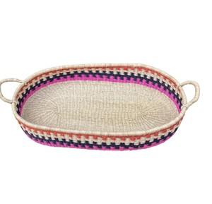 Panier à langer moderne en jonc de mer rose et noir à bandes, avec poignées latérales, en rotin, pour bébé, modèle global - Product Image 3