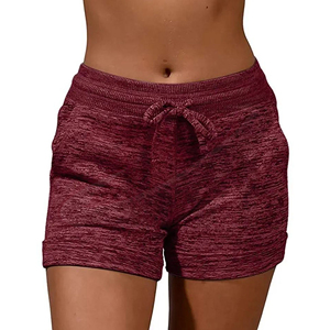 <b>Drawstring</b> And Pockets Solid Color Casual Breathable Spandex Cotton Mix Fabric Women's High Waist Knitted Shorts - Product Image 1