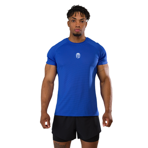 เสื้อยืดแขนสั้นสีน้ำเงินสำหรับผู้ชาย เนื้อผ้าคอตตอนพรีเมียม สวมใส่สบาย เหมาะสำหรับใส่ลำลอง ออกกำลังกาย หรือเล่นกีฬา ขายส่งจำนวนมาก แฟชั่นทันสมัย - Product Image 1
