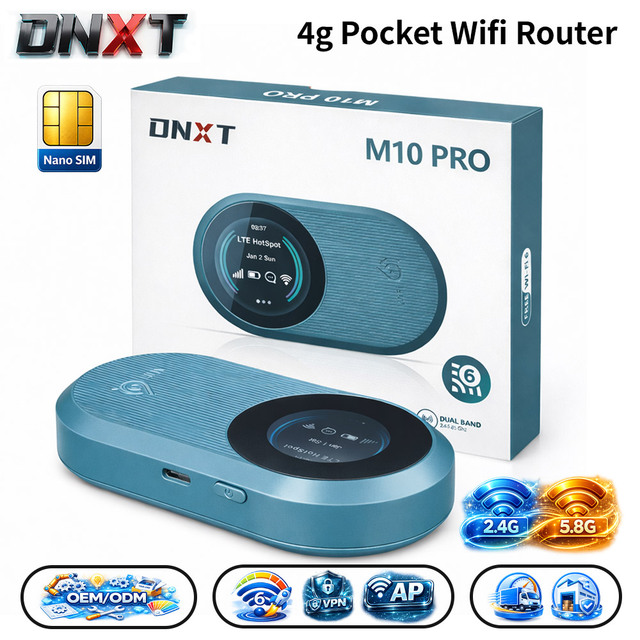 DNXT Wifi Portable WiFi6 Router 4g Con Tarjeta Sim 2.4g&5.8g Pocket Modem AP Mode Mifi Router 4g Lte with Sim Card Slot for Trip