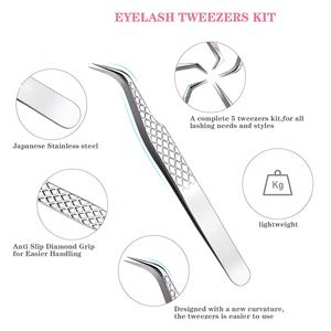Professional Durable Stainless Steel Eyelash Tweezers Set with Smooth Tips Precision Grip <b>Pink</b> Storage Case for Salon Use - Product Image 3
