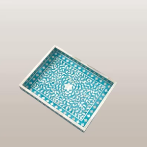 Bandeja rectangular de alta calidad hecha a mano con incrustaciones de hueso natural para el hogar y restaurantes por blossom craft india. - Product Image 6
