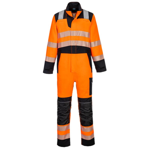 PUFFIN SPORTS Custom OEM ODM High Visibility Orange <b>Work</b> <b>Overalls</b> With Reflective Stripes And Black Accents <b>For</b> <b>Men</b> - Product Image 1