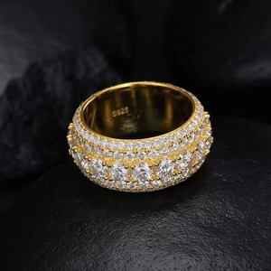 Anillo de Eternidad de Lujo con Incrustaciones de Diamantes de Imitación en Varias Filas, Chapado en Rodio, Plata de Ley, para Hombre y Mujer, Estilo Hip Hop - Product Image 2