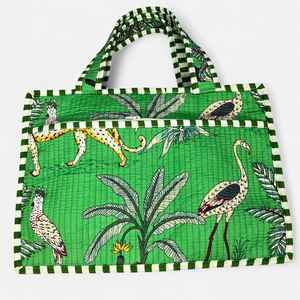 กระเป๋าถือสะพายไหล่ผ้าฝ้ายทอมือลายป่าเขตร้อน ปิดซิป แต่งขอบตัดสี กระเป๋าโท้ทสำหรับผู้หญิง กระเป๋าถือทำมือ - Product Image 3