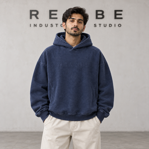 Custom Heavyweight Acid Washed <b>Navy</b> Oversized Hoodie Embroidery <b>Men</b> Streetwear OEM Private Label Cotton <b>Fleece</b> Supplier - Product Image 1