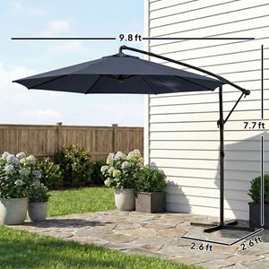 Ombrellone da Patio Blu Navy da 3 Metri con Rotazione a 360°, Design a Sbalzo, Manovella e Inclinazione per Cortile, Raggio di 2,7m - Product Image 3