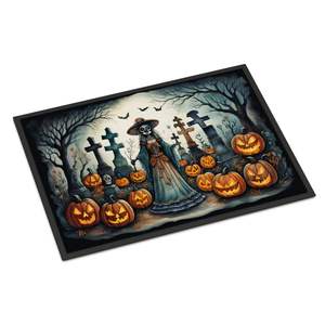 Felpudo de Halloween con esqueleto de La Catrina, alfombra de pila baja lavable antideslizante para interiores y exteriores, alfombrilla para puerta Delantera de 24H X 36W para entrada - Product Image 1