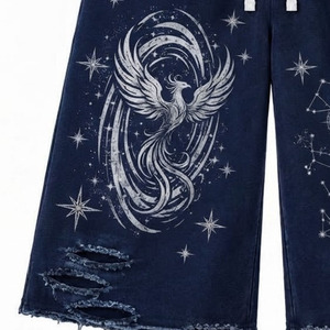 Pantalones Cortos Bermuda Holgados para Hombre con Cordón Ajustable, Dobladillo Desgarrado y Estampado de Constelación de Fénix, Estilo Urbano - Product Image 4