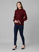 Pull-over côtelé bordeaux à manches longues pour femme – Idéal pour le quotidien et les loisirs