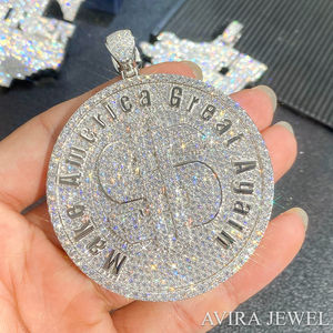 Pendentif Hip Hop Unisexe en Argent Sterling Massif 925 Plaqué Or Rose Jaune, Sans Nickel, Sans Plomb, avec Moissanite, Idéal pour les Occasions Festives - Product Image 1